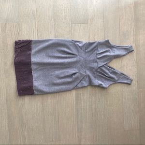 BCBG V-neck gray dress with pockets.